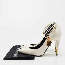 Pre Owned Tom Ford White Leather Padlock Pumps Size 37.5