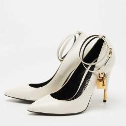 Pre Owned Tom Ford White Leather Padlock Pumps Size 37.5