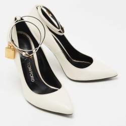 Pre Owned Tom Ford White Leather Padlock Pumps Size 37.5