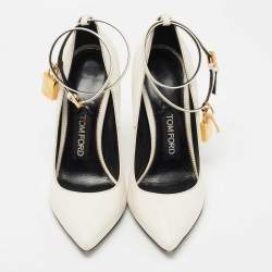 Pre Owned Tom Ford White Leather Padlock Pumps Size 37.5
