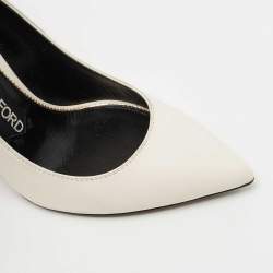 Pre Owned Tom Ford White Leather Padlock Pumps Size 37.5