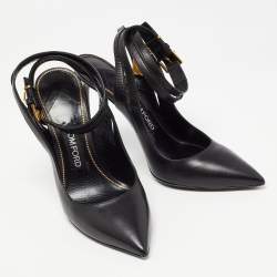 Tom Ford Black Leather Padlock Ankle Wrap Pumps Size 40