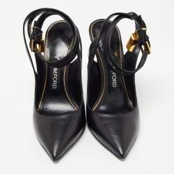 Tom Ford Black Leather Padlock Ankle Wrap Pumps Size 40