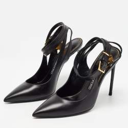 Tom Ford Black Leather Padlock Ankle Wrap Pumps Size 40