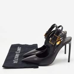 Tom Ford Black Leather Padlock Ankle Wrap Pumps Size 40