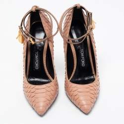 Pre Owned Tom Ford Pink Python Padlock Ankle Strap Pumps Size 40