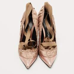 Pre Owned Tom Ford Two Tone Pleated Fabric and Leather Ankle Tie Pumps Size 39