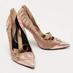 Pre Owned Tom Ford Two Tone Pleated Fabric and Leather Ankle Tie Pumps Size 39