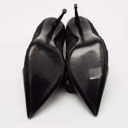 Tom Ford Black Pleated Fabric and Leather Ankle Tie Pumps Size 39