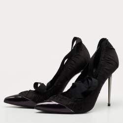 Tom Ford Black Pleated Fabric and Leather Ankle Tie Pumps Size 39