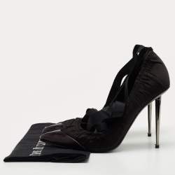 Tom Ford Black Pleated Fabric and Leather Ankle Tie Pumps Size 39