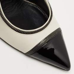 Tom Ford White/Black Patent Leather And Leather Cap Toe Pointed Toe Pumps Size 40