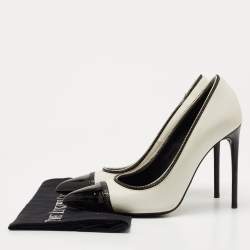 Tom Ford White/Black Patent Leather And Leather Cap Toe Pointed Toe Pumps Size 40