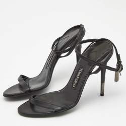 Pre Owned Tom Ford Black Leather Padlock Ankle Strap Sandals Size 39