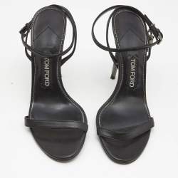 Pre Owned Tom Ford Black Leather Padlock Ankle Strap Sandals Size 39