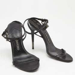 Pre Owned Tom Ford Black Leather Padlock Ankle Strap Sandals Size 39