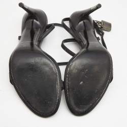 Pre Owned Tom Ford Black Leather Padlock Ankle Strap Sandals Size 39