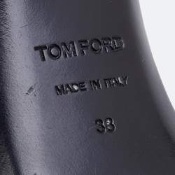 Pre Owned Tom Ford Black Patent Leather And Stretch Fabric Printed Logo Slingback Sandals Size 38