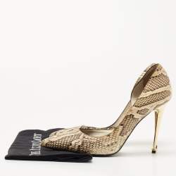 Pre Owned Tom Ford Beige/Brown Python Leather D'orsay Pointed Toe Pumps Size 37