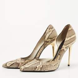 Pre Owned Tom Ford Beige/Brown Python Leather D'orsay Pointed Toe Pumps Size 37