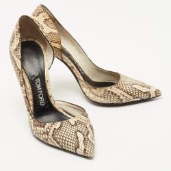 Pre Owned Tom Ford Beige/Brown Python Leather D'orsay Pointed Toe Pumps Size 37