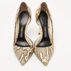 Pre Owned Tom Ford Beige/Brown Python Leather D'orsay Pointed Toe Pumps Size 37
