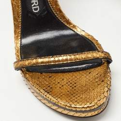 Tom Ford Gold Python Padlock Ankle Strap Platform Sandals Size 38.5