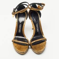 Tom Ford Gold Python Padlock Ankle Strap Platform Sandals Size 38.5