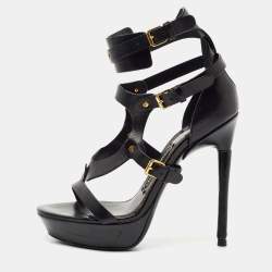 Pre Owned Tom Ford Black Leather Strappy Platform Sandals Size 37.5