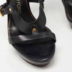 Pre Owned Tom Ford Black Leather Strappy Platform Sandals Size 37.5