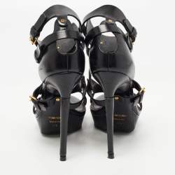 Pre Owned Tom Ford Black Leather Strappy Platform Sandals Size 37.5