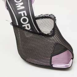 Tom Ford Black Mesh and PVC Peep Toe Slingback Sandals Size 38