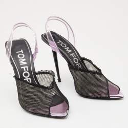 Tom Ford Black Mesh and PVC Peep Toe Slingback Sandals Size 38