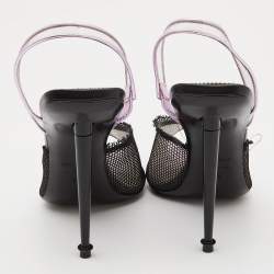 Tom Ford Black Mesh and PVC Peep Toe Slingback Sandals Size 38