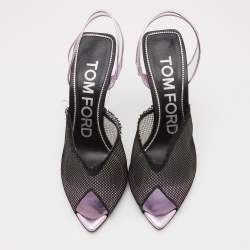Tom Ford Black Mesh and PVC Peep Toe Slingback Sandals Size 38