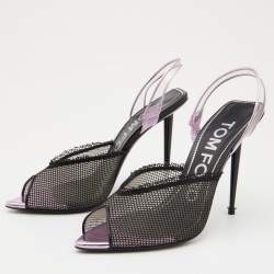 Tom Ford Black Mesh and PVC Peep Toe Slingback Sandals Size 38