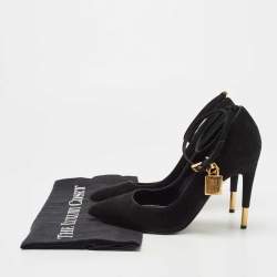 Pre Owned Tom Ford Black Suede Padlock Ankle Wrap Pumps Size 36.5