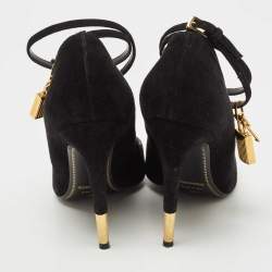 Pre Owned Tom Ford Black Suede Padlock Ankle Wrap Pumps Size 36.5
