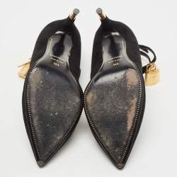 Pre Owned Tom Ford Black Suede Padlock Ankle Wrap Pumps Size 36.5