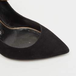 Pre Owned Tom Ford Black Suede Padlock Ankle Wrap Pumps Size 36.5