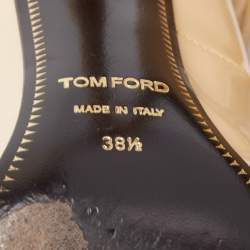 Pre Owned Tom Ford Cream Patent Leather Padlock Ankle Strap Pumps Size 38.5