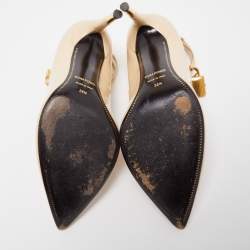 Pre Owned Tom Ford Cream Patent Leather Padlock Ankle Strap Pumps Size 38.5