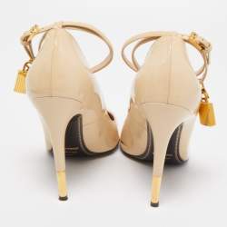 Pre Owned Tom Ford Cream Patent Leather Padlock Ankle Strap Pumps Size 38.5
