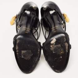 Tom Ford Black Patent Leather Padlock Strappy Sandals Size 38.5
