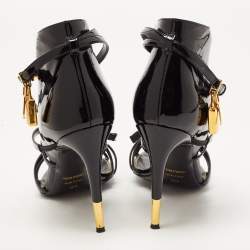 Tom Ford Black Patent Leather Padlock Strappy Sandals Size 38.5
