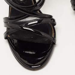 Tom Ford Black Patent Leather Padlock Strappy Sandals Size 38.5