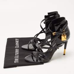 Tom Ford Black Patent Leather Padlock Strappy Sandals Size 38.5