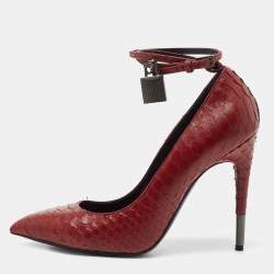 Tom Ford Burgundy Python Padlock Ankle Wrap Pumps Size 38.5