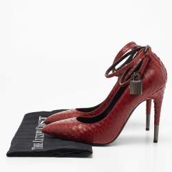 Tom Ford Burgundy Python Padlock Ankle Wrap Pumps Size 38.5
