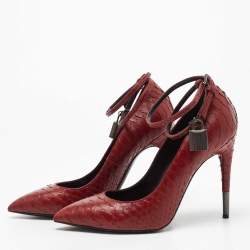 Tom Ford Burgundy Python Padlock Ankle Wrap Pumps Size 38.5